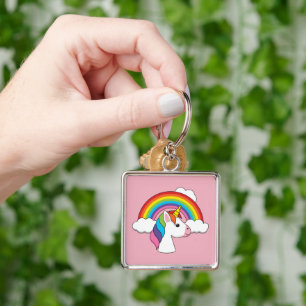 Unicorn and Rainbow with Clouds Kawaii Keychain