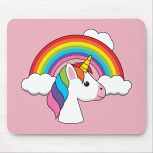 Unicorn and Rainbow with Clouds Kawaii Mouse Pad