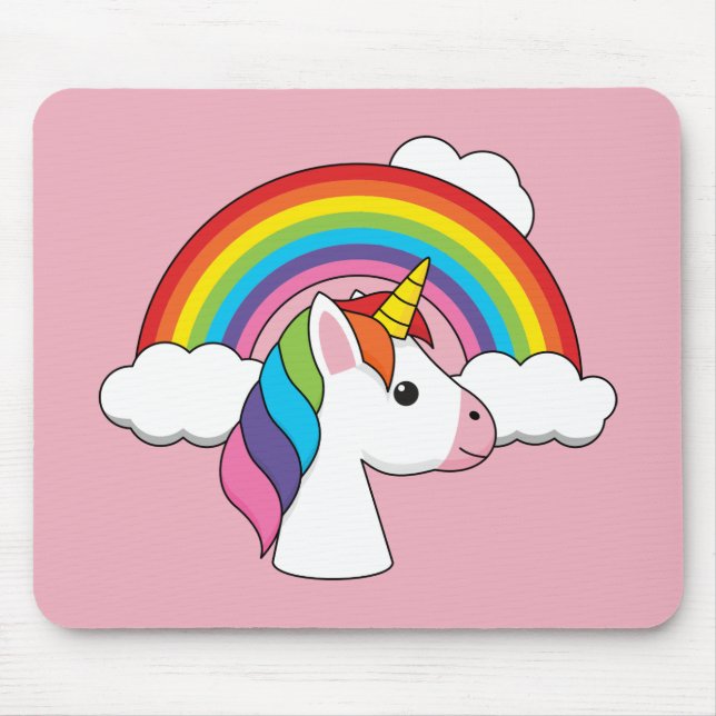 Unicorn and Rainbow with Clouds Kawaii Mouse Pad (Front)