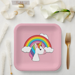 Unicorn and Rainbow with Clouds Kawaii Paper Plates