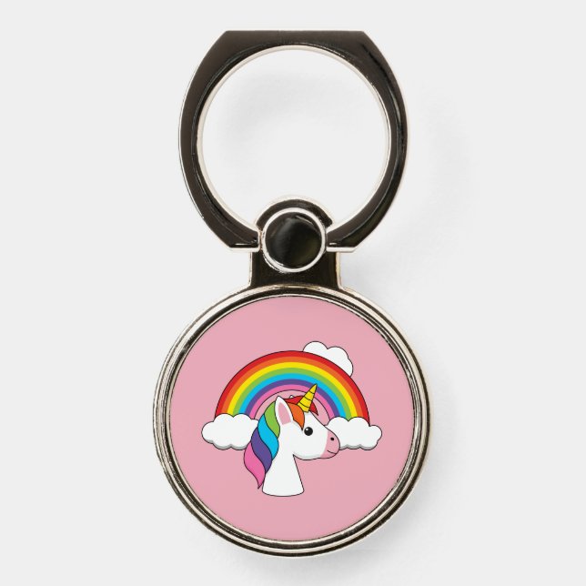 Unicorn and Rainbow with Clouds Kawaii Phone Ring Stand (Front)