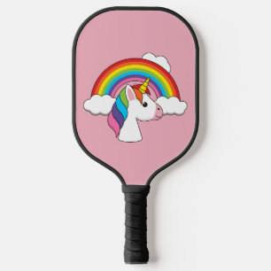 Unicorn and Rainbow with Clouds Kawaii Pickleball Paddle