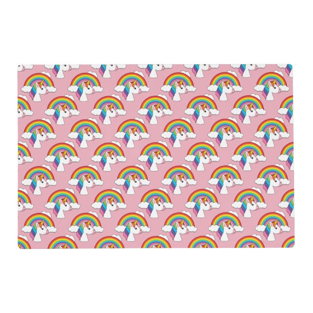 Unicorn and Rainbow with Clouds Kawaii Placemat (Front)