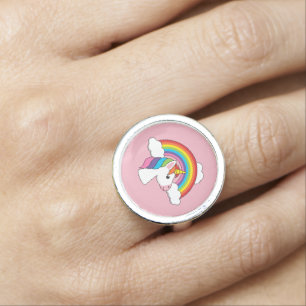 Unicorn and Rainbow with Clouds Kawaii Ring