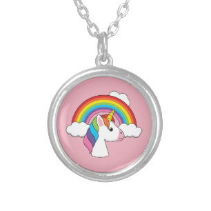 Unicorn and Rainbow with Clouds Kawaii Silver Plated Necklace