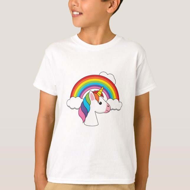 Unicorn and Rainbow with Clouds Kawaii T-Shirt (Front)