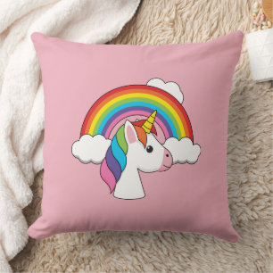 Unicorn and Rainbow with Clouds Kawaii Throw Pillow