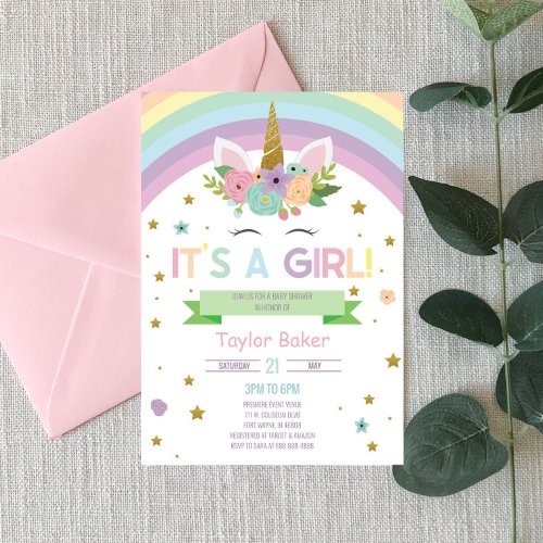 Unicorn and Rainbows Baby Shower Invitation