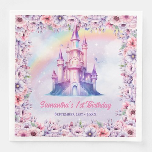 Unicorn and Rainbows Birthday Party fairy castle Paper Dinner Napkins