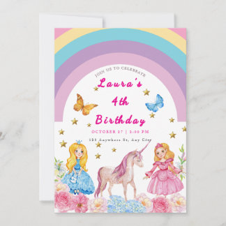Unicorn and Rainbows Birthday Party Invitation