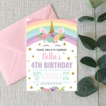 Unicorn and Rainbows Birthday Party Invitation<br><div class="desc">This is a unicorn and rainbows themed birthday party invite for children. The design includes rainbow and glitter decoration with stars,  rainbows,  and flowers.</div>