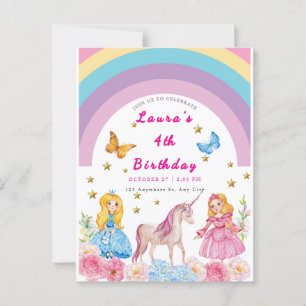 Unicorn and Rainbows Birthday Party Invitation Postcard