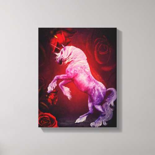 Unicorn And Red Roses Fantasy Horse Art Canvas Print