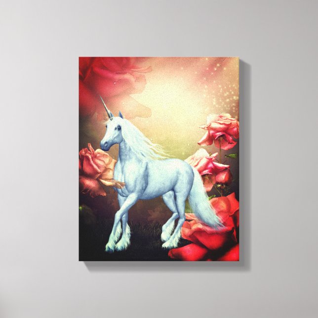Unicorn And Roses Fantasy Horse Art Canvas Print (Front)