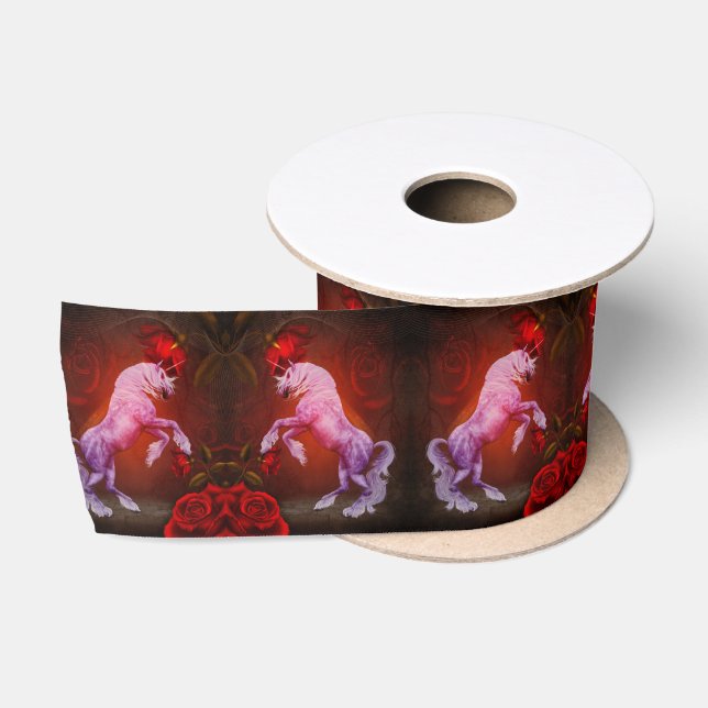 Unicorn And Roses Fantasy Horse Art Satin Ribbon (Spool)