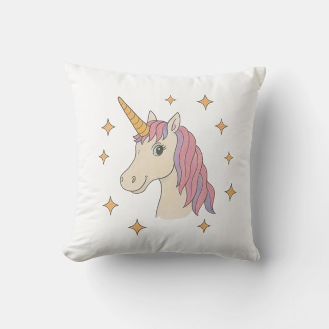unicorn and star sparkles  throw pillow (Front)