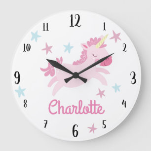 Unicorn and Stars Custom Kids Name Nursery Large Clock