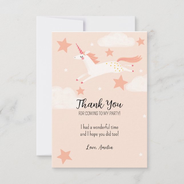 Unicorn and Stars Flat Thank You Card (Front)