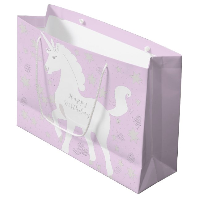Unicorn and Stars Large Gift Bag (Front Angled)