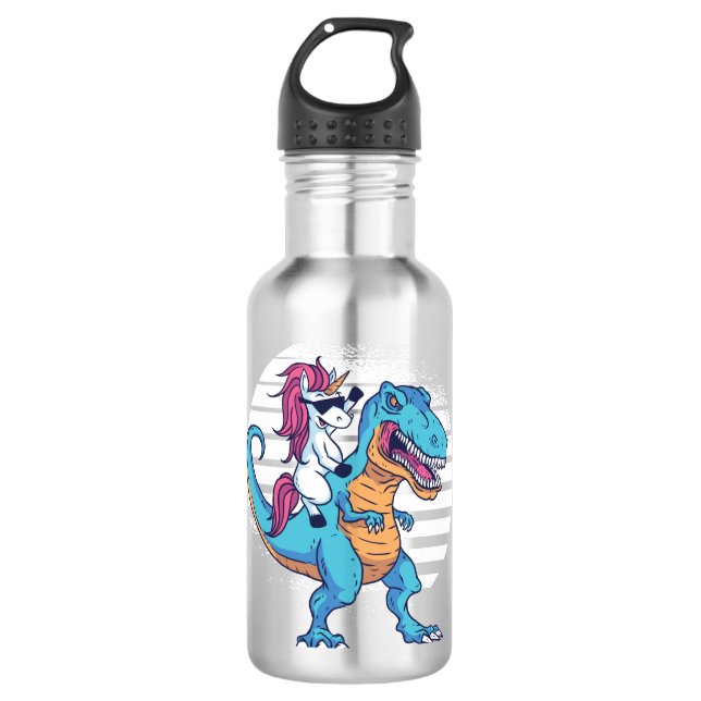 Unicorn and T-Rex Stainless Steel Water Bottle (Front)
