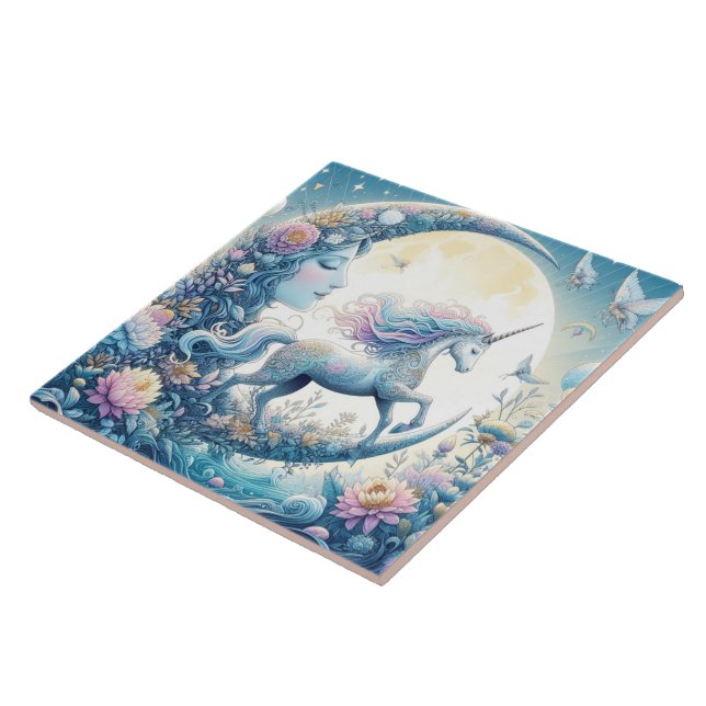 Unicorn And The Moon Ceramic Tile (Side)