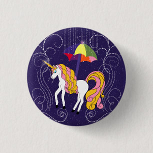 Unicorn and Umbrella Whimsical Cartoon Art Button