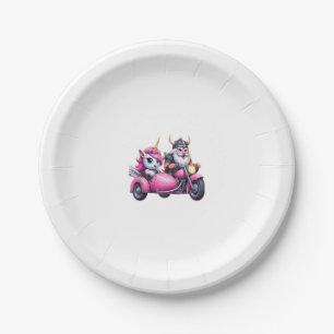 Unicorn And Viking Riding A Motorcycle Men Women K Paper Plates