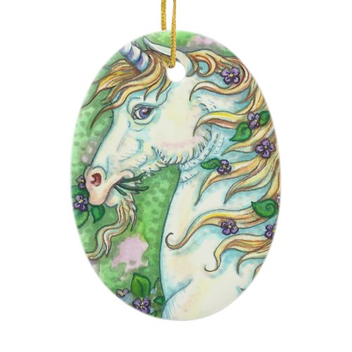 UNICORN AND VIOLETS FANTASY KEEPSAKE ORNAMENT Oval