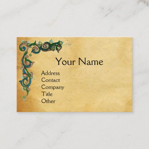 UNICORN Antique Floral Brown Parchment Monogram Business Card