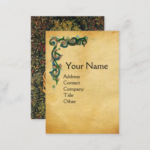 UNICORN Antique Floral Brown Parchment Monogram Business Card