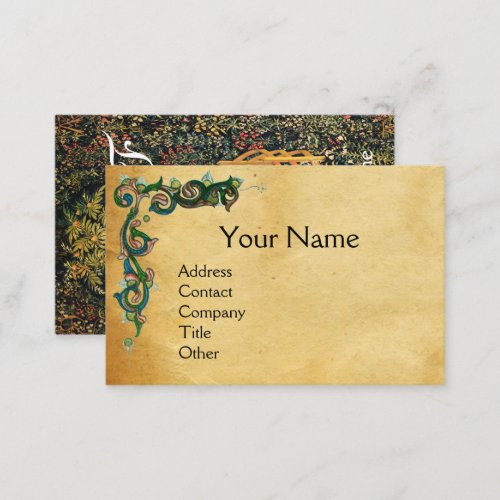 UNICORN Antique Floral Brown Parchment Monogram Business Card