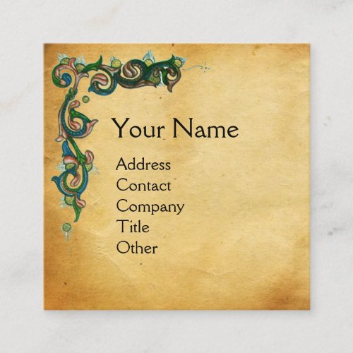 UNICORN Antique Floral Brown Parchment Monogram Square Business Card