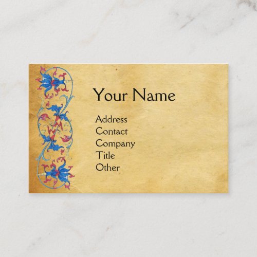 UNICORN Antique Red Blue Floral Parchment Monogram Business Card
