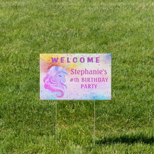 Unicorn ANY Birthday Party Welcome Personalized Sign