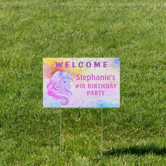 Unicorn ANY Birthday Party Welcome Personalized Sign (Insitu)