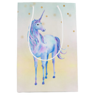 Unicorn Aqua Pink Yellow Tie Dye Gold Confetti Medium Gift Bag