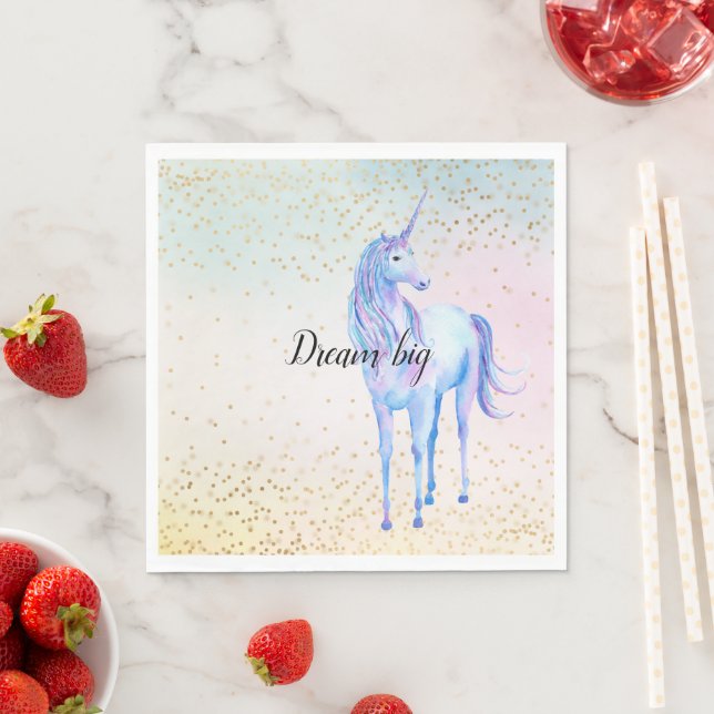 Unicorn Aqua Pink Yellow Tie Dye Gold Confetti Napkins (Insitu)