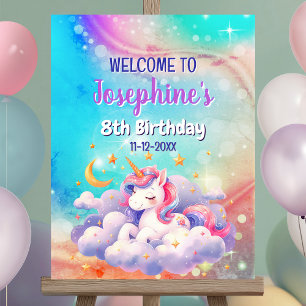 Unicorn aqua purple custom birthday Welcome sign