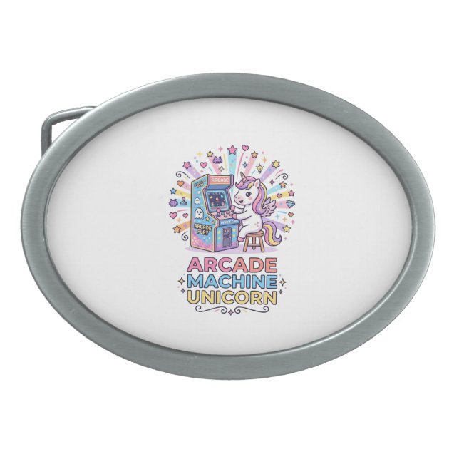 Unicorn Arcade Machine Unicorn Print Ready POD Art Belt Buckle (Front)
