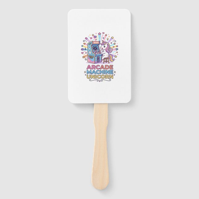 Unicorn Arcade Machine Unicorn Print Ready POD Art Hand Fan (Front)