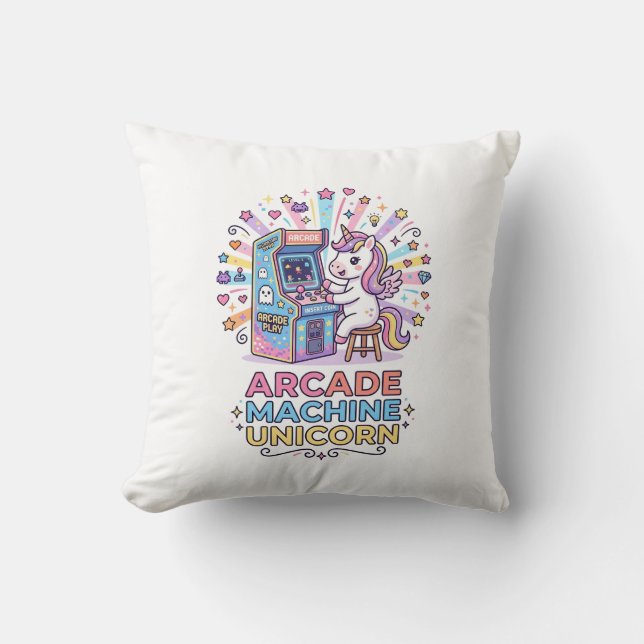 Unicorn Arcade Machine Unicorn Print Ready POD Art Throw Pillow (Front)