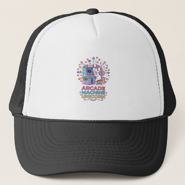 Unicorn Arcade Machine Unicorn Print Ready POD Art Trucker Hat (Front)