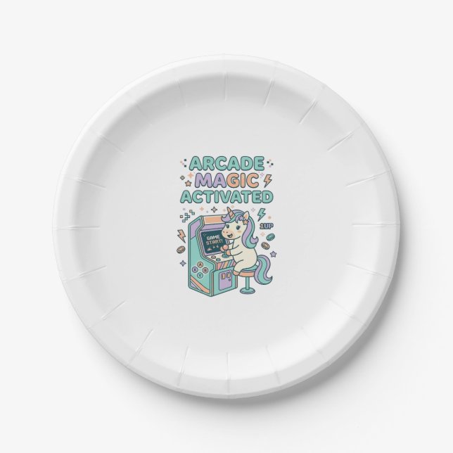 Unicorn Arcade Magic Activated Trendy Product Grap Paper Plates (Front)