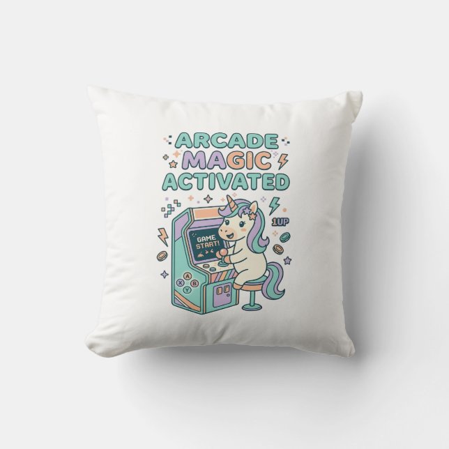 Unicorn Arcade Magic Activated Trendy Product Grap Throw Pillow (Front)