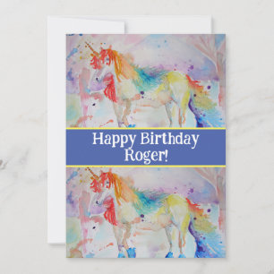 Unicorn Art Childs Boys Birthday Invitation 