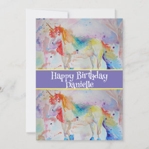 Unicorn Art Childs Girls Birthday Invitation