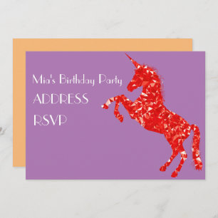 Unicorn art colourful girl's birthday party invitation