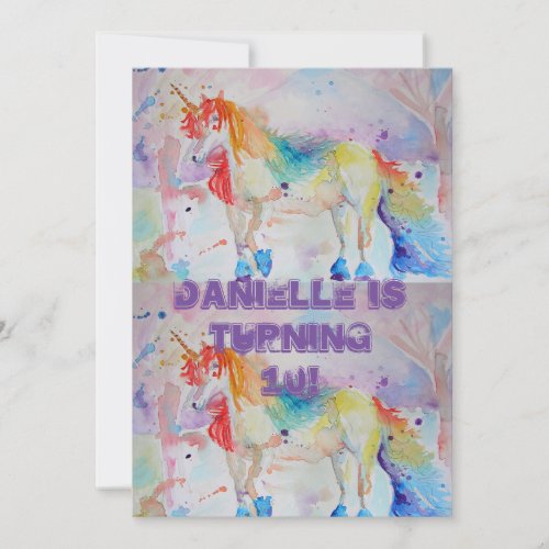 Unicorn Art Watercolour Birthday Invitation