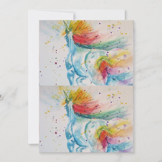 Unicorn Art Watercolour Birthday Invitation (Front)
