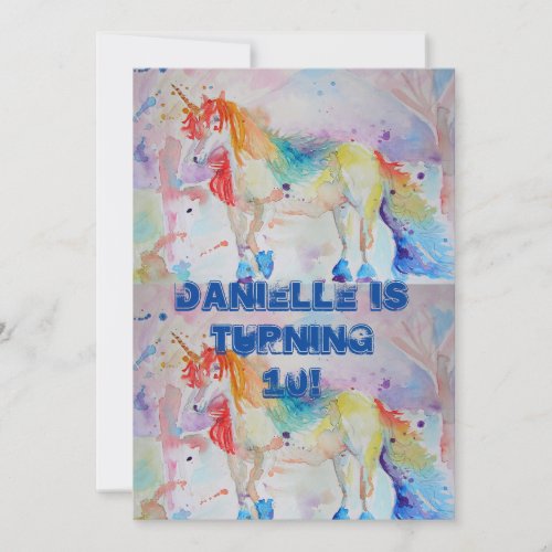 Unicorn Art Watercolour Birthday Invitation